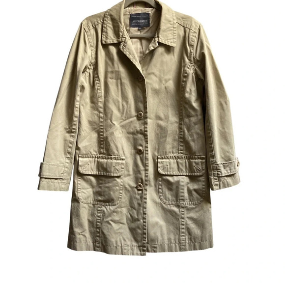 Jacob Annex Cotton khaki button trench coat Sz L - Picture 1 of 12